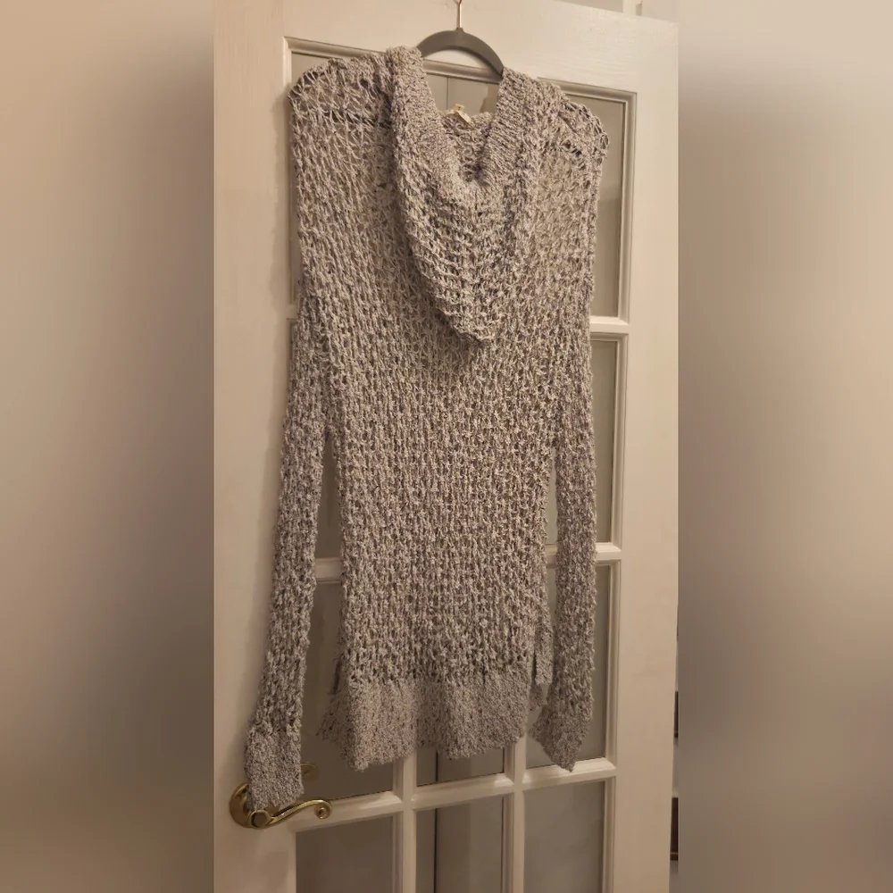 POL Long Sleeve Cream Color Crochet Knit Sweater With Hoodie
